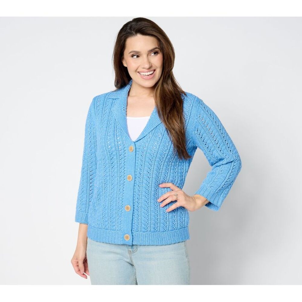 Over 50 & Fabulous Women's Top Sweater Sz M Button Front Notch Blue A652876